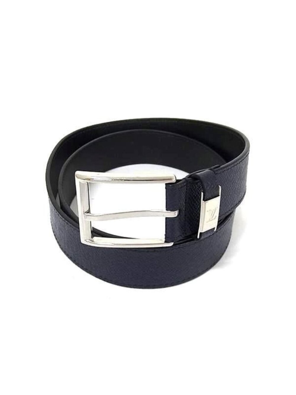Louis Vuitton Belt Taiga LV City Pin Navy Leather Silver